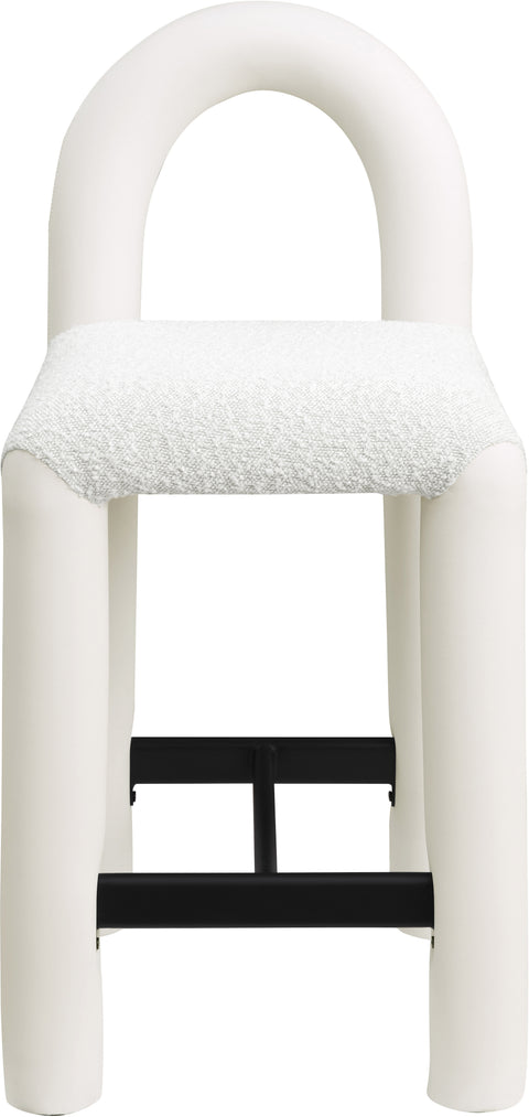 Quinn Cream Vegan Leather And Boucle Fabric Upholstered Counter Stool, 1 Piece