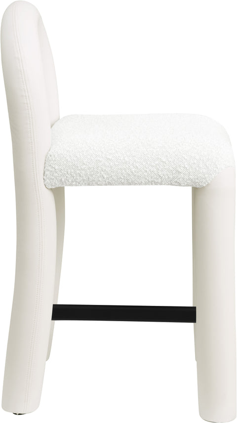 Quinn Cream Vegan Leather And Boucle Fabric Upholstered Counter Stool, 1 Piece