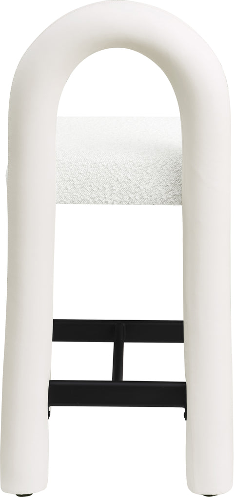 Quinn Cream Vegan Leather And Boucle Fabric Upholstered Counter Stool, 1 Piece