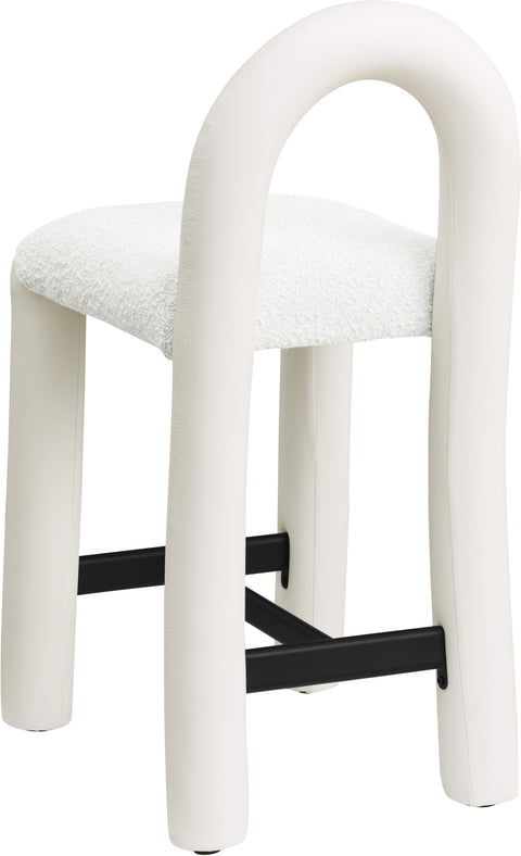 Quinn Cream Vegan Leather And Boucle Fabric Upholstered Counter Stool, 1 Piece