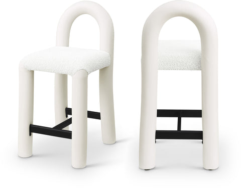 Quinn Cream Vegan Leather And Boucle Fabric Upholstered Counter Stool, 1 Piece