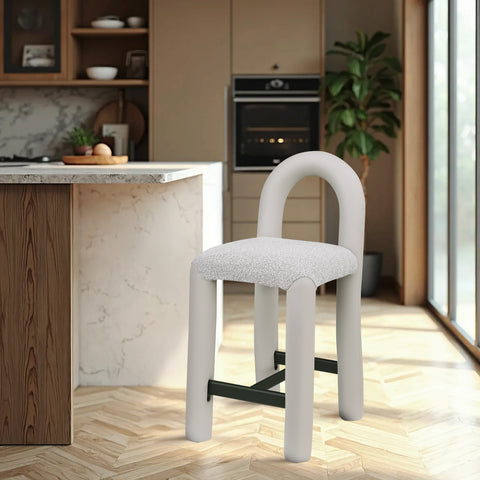 Quinn Taupe Vegan Leather And Boucle Fabric Upholstered Counter Stool, 1 Piece