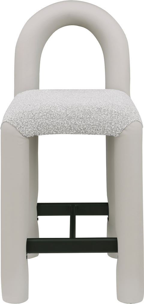 Quinn Taupe Vegan Leather And Boucle Fabric Upholstered Counter Stool, 1 Piece