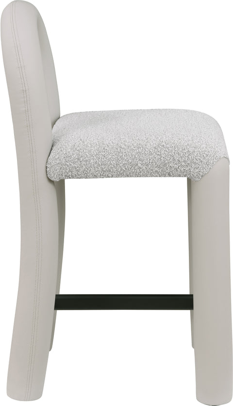 Quinn Taupe Vegan Leather And Boucle Fabric Upholstered Counter Stool, 1 Piece