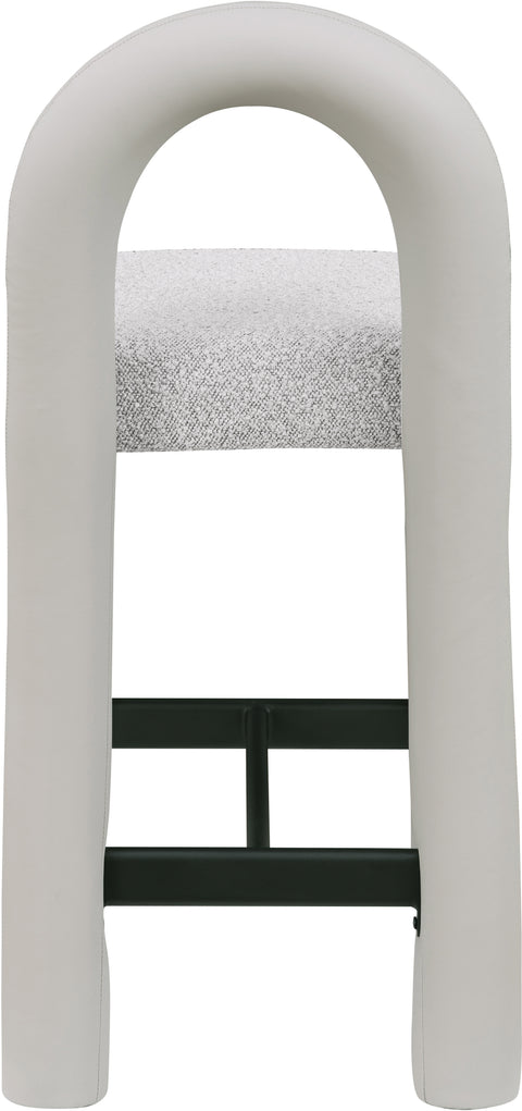 Quinn Taupe Vegan Leather And Boucle Fabric Upholstered Counter Stool, 1 Piece