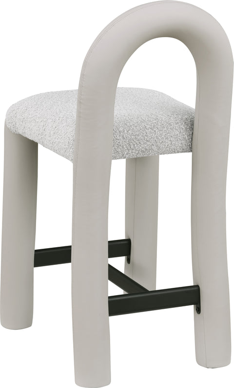 Quinn Taupe Vegan Leather And Boucle Fabric Upholstered Counter Stool, 1 Piece