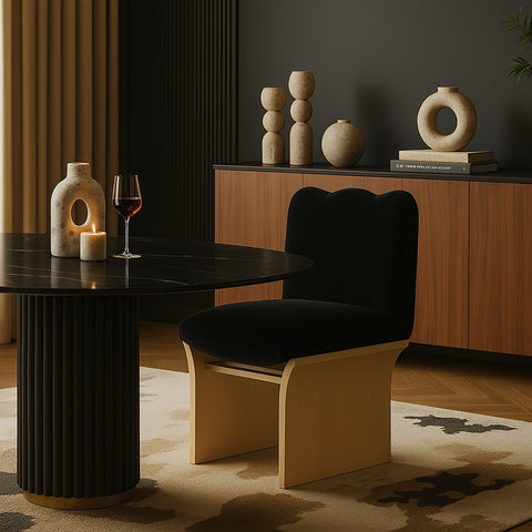 Rowan Black Chenille Fabric Upholstered Dining Chair , 1 Piece (Style 1)