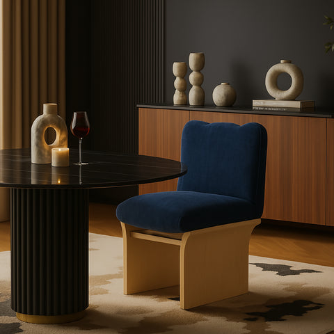 Rowan Navy Chenille Fabric Upholstered Dining Chair, 1 Piece