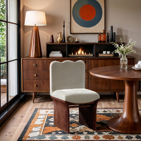 Rowan Cream Chenille Fabric Upholstered Dining Chair , 1 Piece (Style 3)