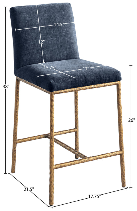 Florence Navy Chenille Fabric Upholstered Counter Stool , 2-Piece (Style 1)