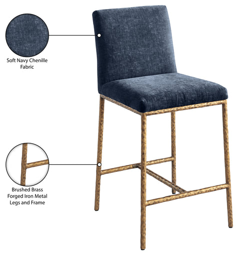 Florence Navy Chenille Fabric Upholstered Counter Stool , 2-Piece (Style 1)