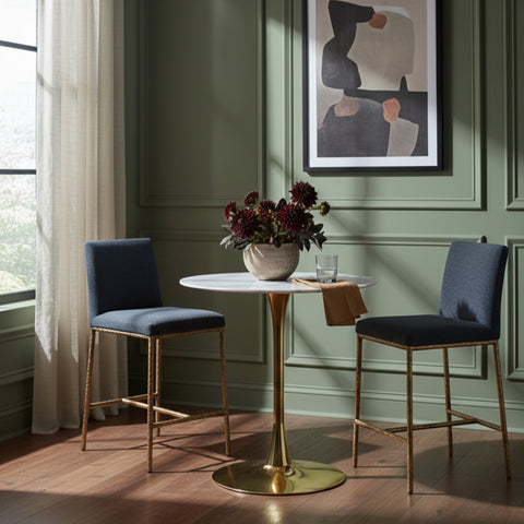 Florence Navy Chenille Fabric Upholstered Counter Stool , 2-Piece (Style 1)
