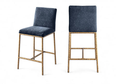 Florence Navy Chenille Fabric Upholstered Counter Stool , 2-Piece (Style 1)