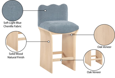 Jessa Light Blue Chenille Fabric Upholstered Counter Stool, 1 Piece
