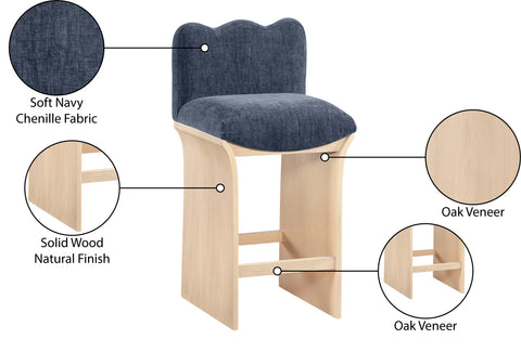 Rowan Navy Chenille Fabric Upholstered Counter Stool, 1 Piece