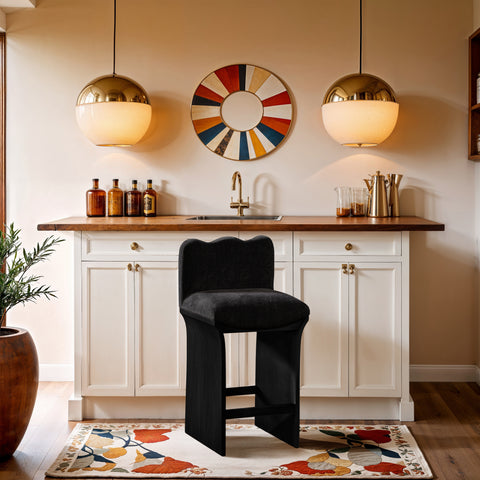 Rowan Black Chenille Fabric Upholstered Counter Stool , 1 Piece (Style 2)