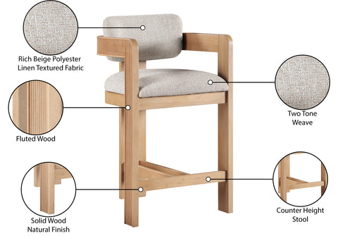 Selene Beige Linen Textured Fabric Upholstered Counter Stool , 1 Piece (Style 1)