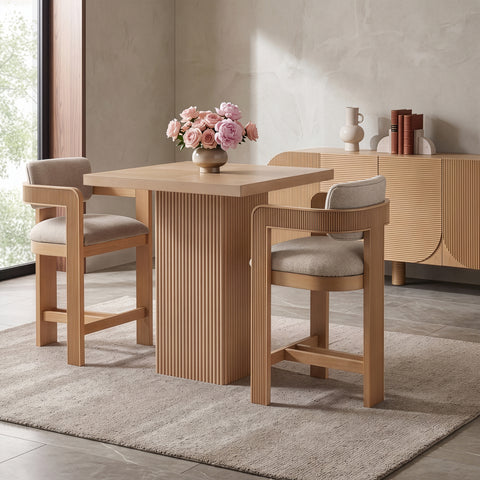 Selene Beige Linen Textured Fabric Upholstered Counter Stool , 1 Piece (Style 1)
