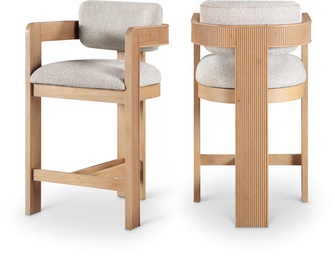Selene Beige Linen Textured Fabric Upholstered Counter Stool , 1 Piece (Style 1)