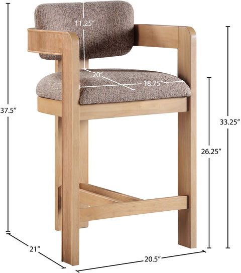 Selene Brown Linen Textured Fabric Upholstered Counter Stool, 1 Piece