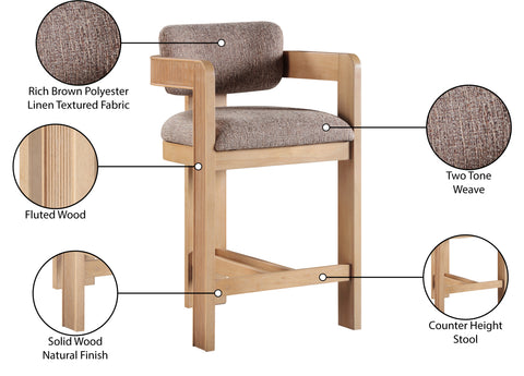 Selene Brown Linen Textured Fabric Upholstered Counter Stool, 1 Piece