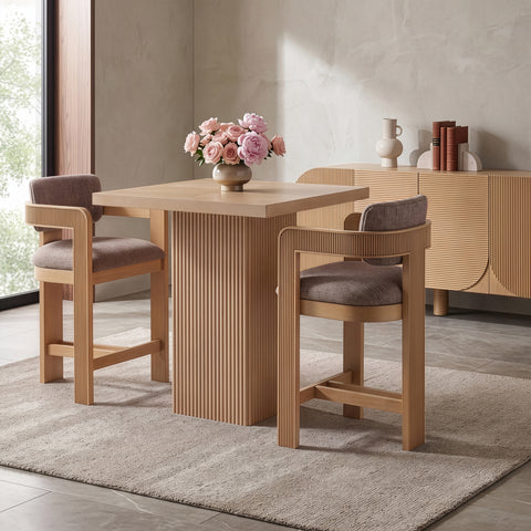Selene Brown Linen Textured Fabric Upholstered Counter Stool, 1 Piece