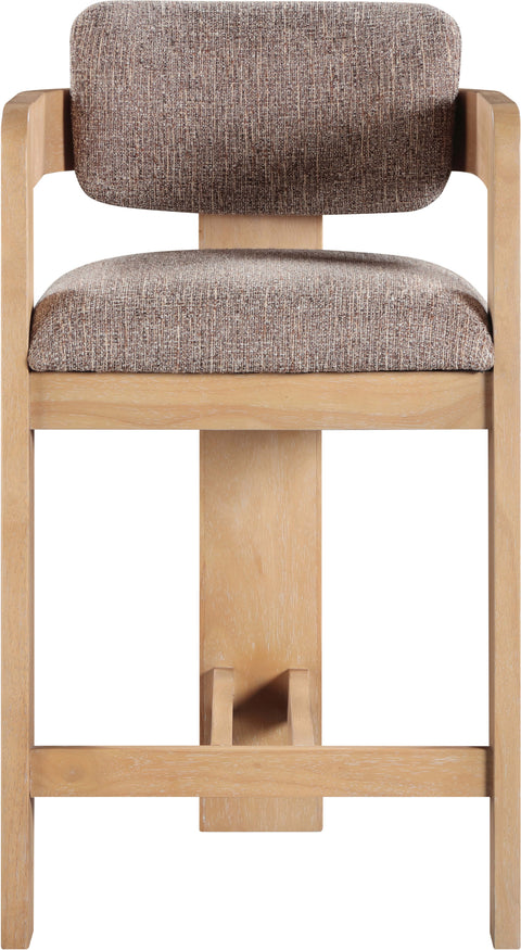 Selene Brown Linen Textured Fabric Upholstered Counter Stool, 1 Piece