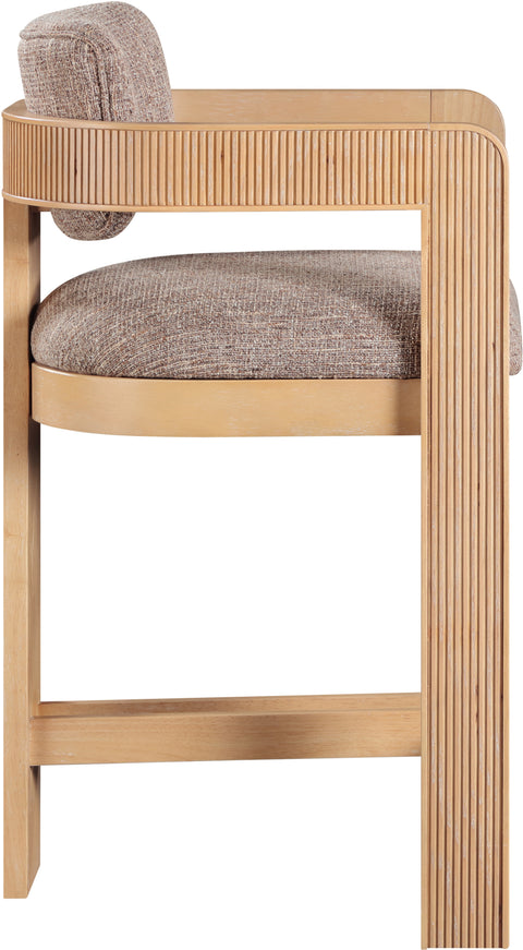 Selene Brown Linen Textured Fabric Upholstered Counter Stool, 1 Piece