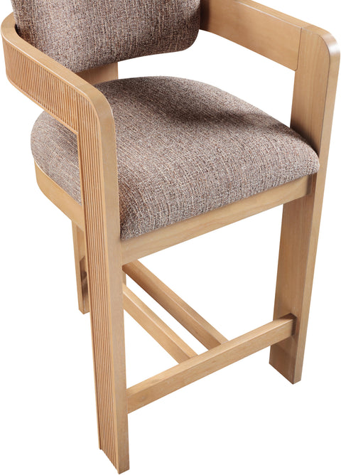 Selene Brown Linen Textured Fabric Upholstered Counter Stool, 1 Piece