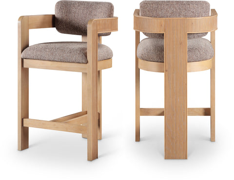 Selene Brown Linen Textured Fabric Upholstered Counter Stool, 1 Piece