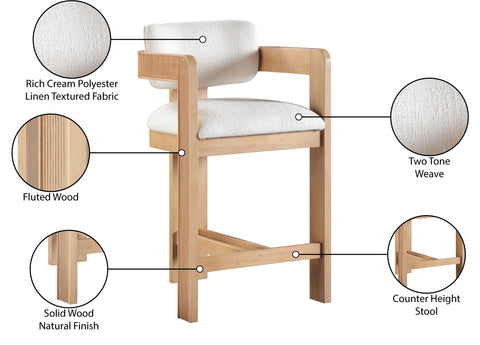 Selene Cream Linen Textured Fabric Upholstered Counter Stool , 1 Piece (Style 1)