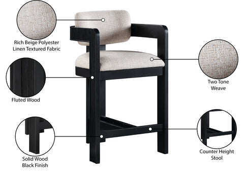 Selene Beige Linen Textured Fabric Upholstered Counter Stool , 1 Piece (Style 2)