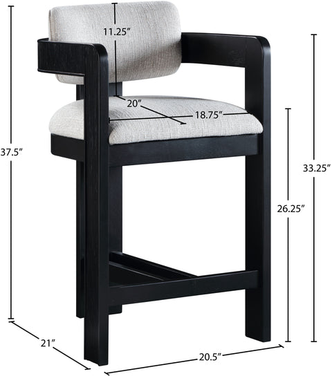 Selene Grey Linen Textured Fabric Upholstered Counter Stool, 1 Piece
