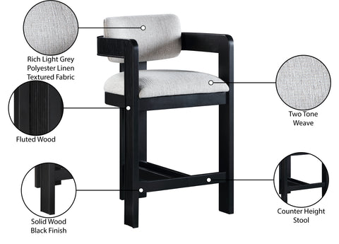 Selene Grey Linen Textured Fabric Upholstered Counter Stool, 1 Piece