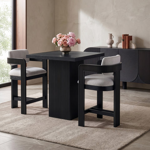 Selene Grey Linen Textured Fabric Upholstered Counter Stool, 1 Piece