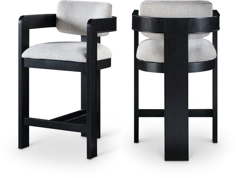 Selene Grey Linen Textured Fabric Upholstered Counter Stool, 1 Piece