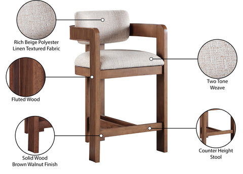 Selene Beige Linen Textured Fabric Upholstered Counter Stool , 1 Piece (Style 3)