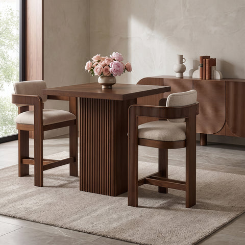 Selene Beige Linen Textured Fabric Upholstered Counter Stool , 1 Piece (Style 3)