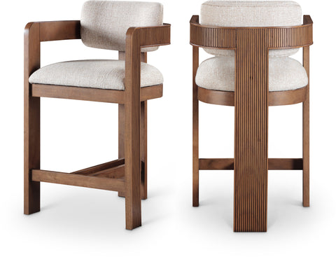 Selene Beige Linen Textured Fabric Upholstered Counter Stool , 1 Piece (Style 3)
