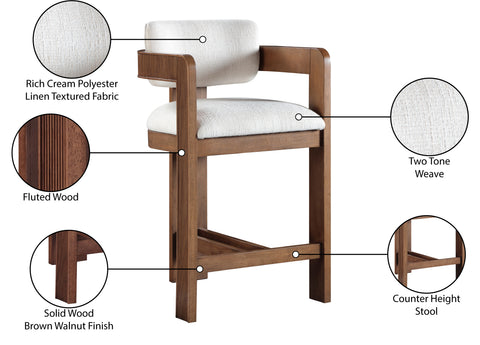 Selene Cream Linen Textured Fabric Upholstered Counter Stool , 1 Piece (Style 3)