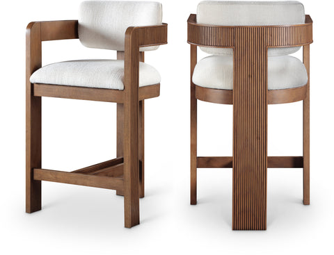 Selene Cream Linen Textured Fabric Upholstered Counter Stool , 1 Piece (Style 3)