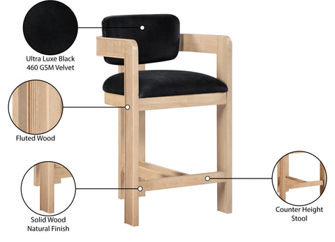 Selene Black Velvet Upholstered Counter Stool , 1 Piece (Style 1)