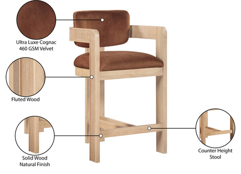 Selene Cognac Velvet Upholstered Counter Stool , 1 Piece (Style 1)