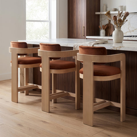 Selene Cognac Velvet Upholstered Counter Stool , 1 Piece (Style 1)