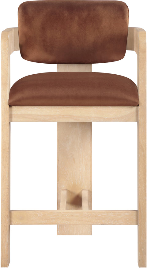 Selene Cognac Velvet Upholstered Counter Stool , 1 Piece (Style 1)