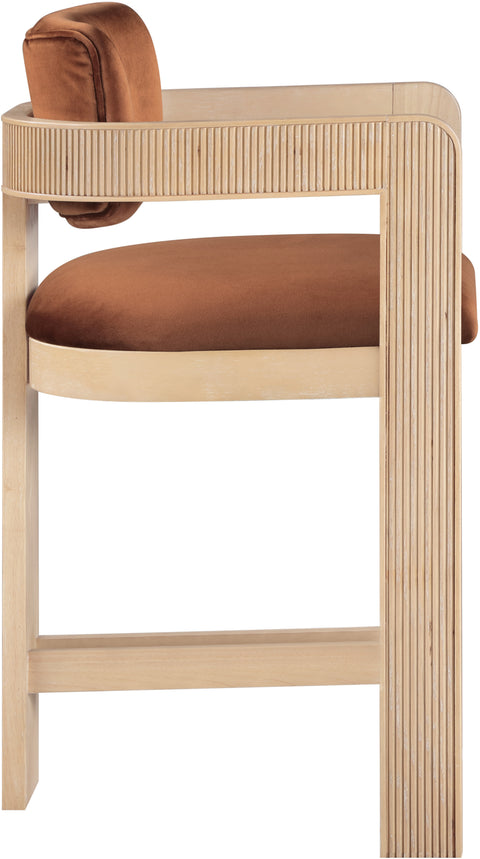Selene Cognac Velvet Upholstered Counter Stool , 1 Piece (Style 1)