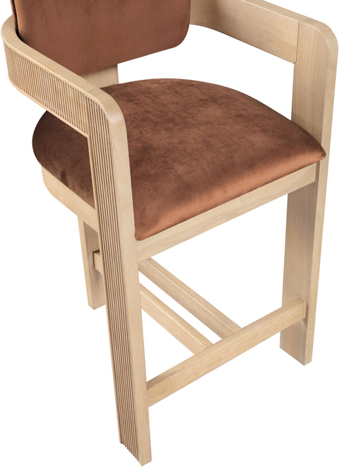 Selene Cognac Velvet Upholstered Counter Stool , 1 Piece (Style 1)