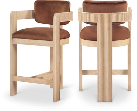 Selene Cognac Velvet Upholstered Counter Stool , 1 Piece (Style 1)