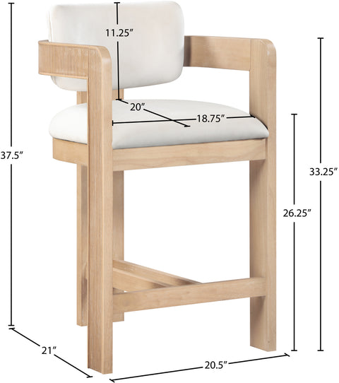 Selene Cream Velvet Upholstered Counter Stool , 1 Piece (Style 1)