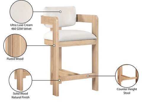 Selene Cream Velvet Upholstered Counter Stool , 1 Piece (Style 1)